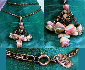 Tagged Miriam Haskell copper necklace with light colored stones. Necklace wraps around the neck twice in 1950's fashion.