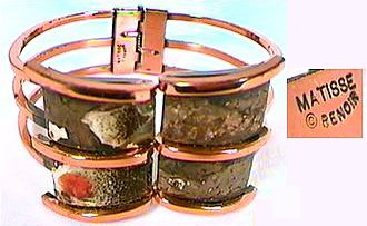 Tri-banded 1960's copper bracelet marked "Matisse ©Renoir" from California.