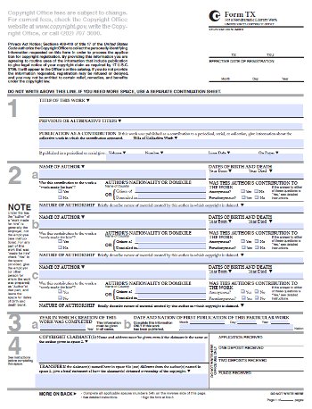 Image of Copyright Form TX from the US Copyright Office.