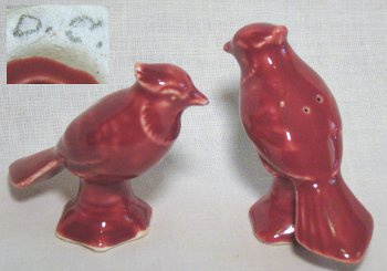 Salt and pepper cardinals marked "D.C." by Morton Potteries.