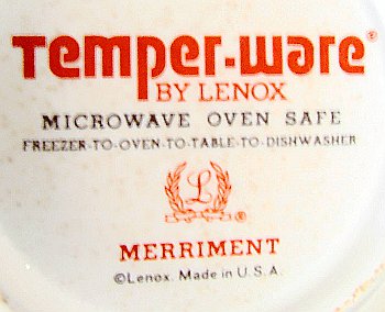 Temper-Ware by Lenox mark on Merriment saucer with Lenox logo and Made in U.S.A.