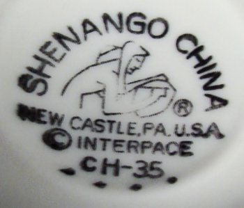 Shenango China mark on vitreous china mug after 1968 purchase by Interpace.