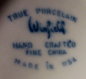 Winfield stamped blue mark under glaze on divided serving dish from dinnerware line.