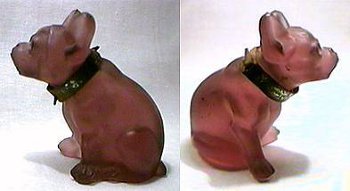 Fine Tiffin glass dog figurine in amethyst satin.