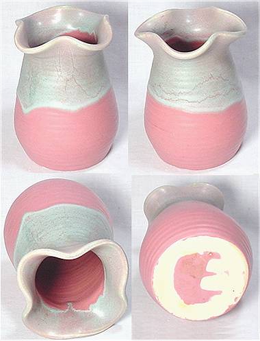Pink and grey Camark vase in white clay.